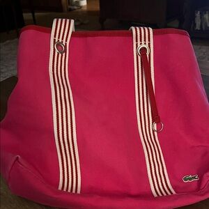 Lacoste Fuchsia Tote with Striped Handles